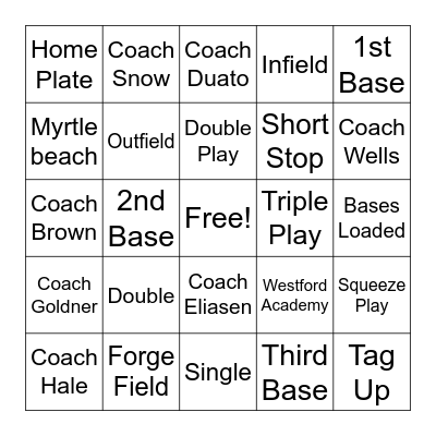 Junior Ghost Baseball Bingo Card