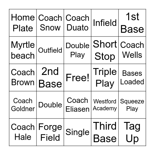 Junior Ghost Baseball Bingo Card