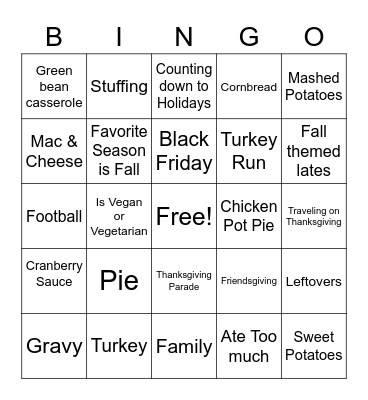 Thanksgiving Bingo Card