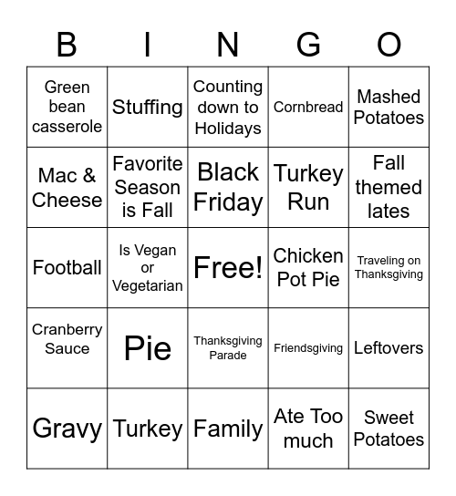 Thanksgiving Bingo Card