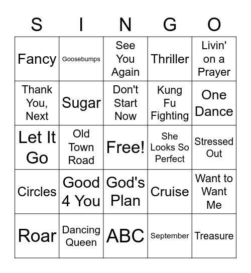 SINGO Bingo Card