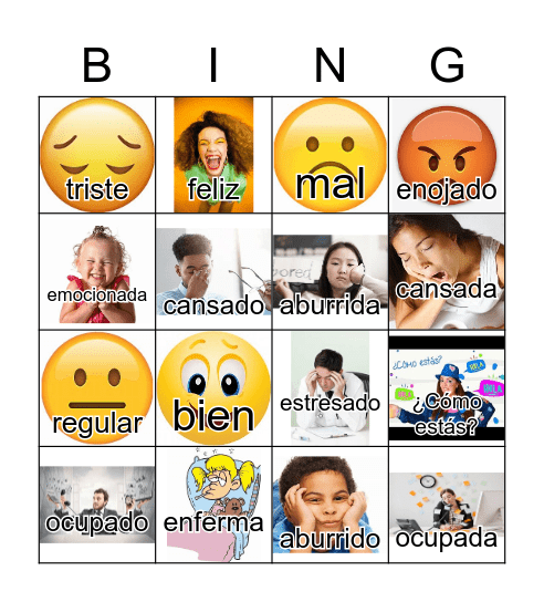 Las emociones Bingo Card