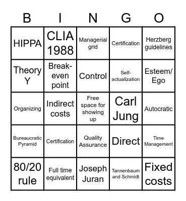 Management Bingo Card