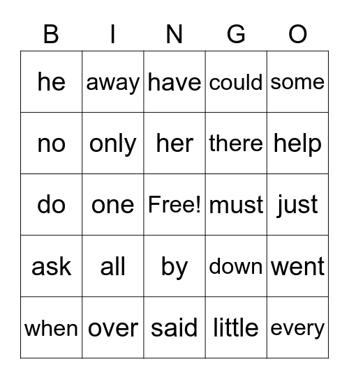 K - Unit 5 Bingo Card