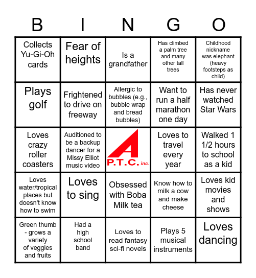 APTC Employee Bingo Card