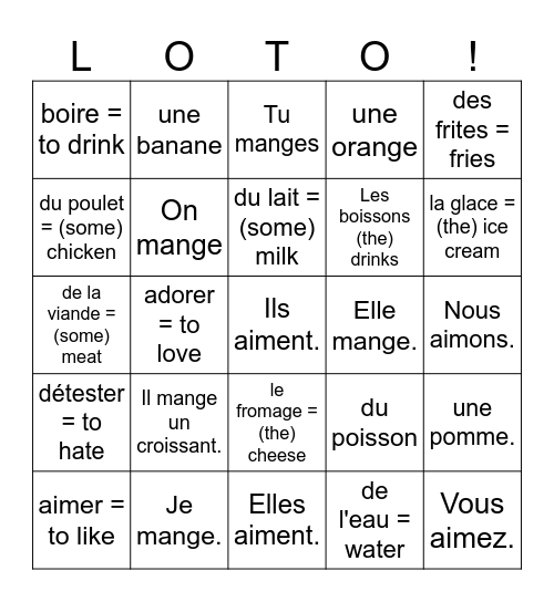 La nourriture / food 2025-26 Bingo Card
