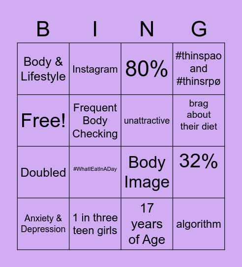 Social Media & Body Image Bingo Card