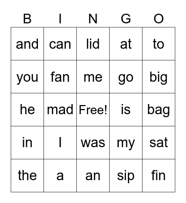 HEART word Bingo Card