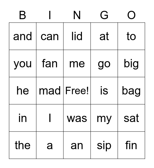 HEART word Bingo Card