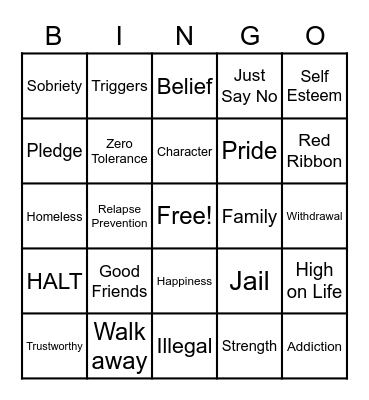Red Ribbon Week Bingo Card