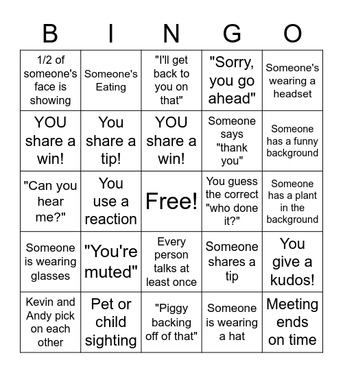 Goaldiggers Team Meeting BINGO Card