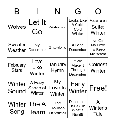 Songs About Winter/Cold Weather Bingo Card