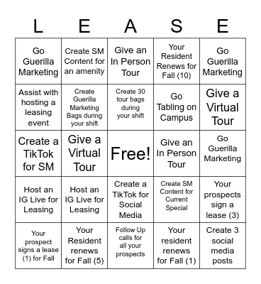 Cullen Oaks Bingo Card