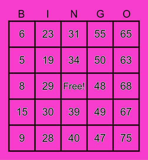 Number Bingo 1-75 Bingo Card