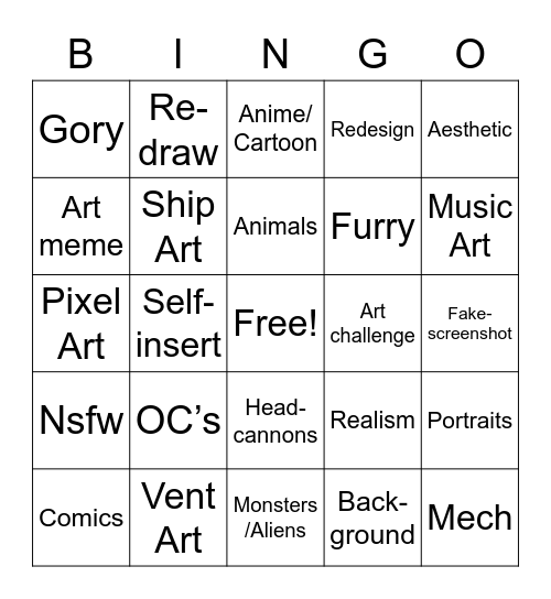 Artist Phase Bingo Card