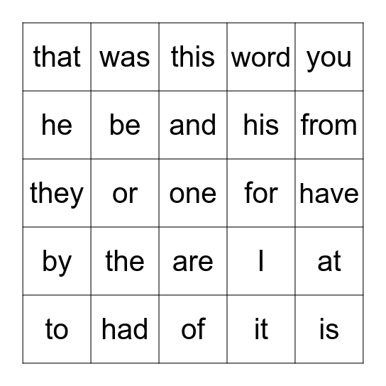 Sight Words! Bingo Card