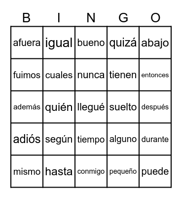 Bingo 1.2 Bingo Card