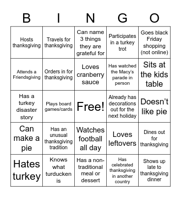 Thanksgiving Bingo Card