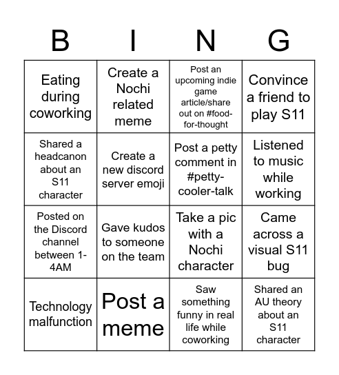 Untitled Bingo Card