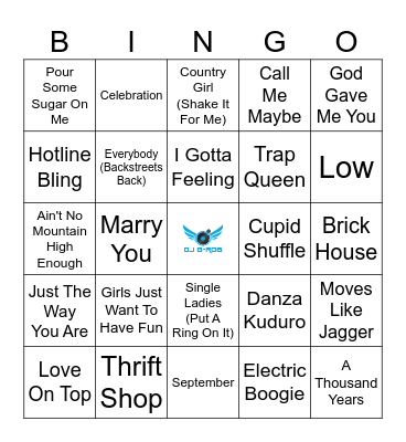 Top 100 Songs Pt. 1 Bingo Card