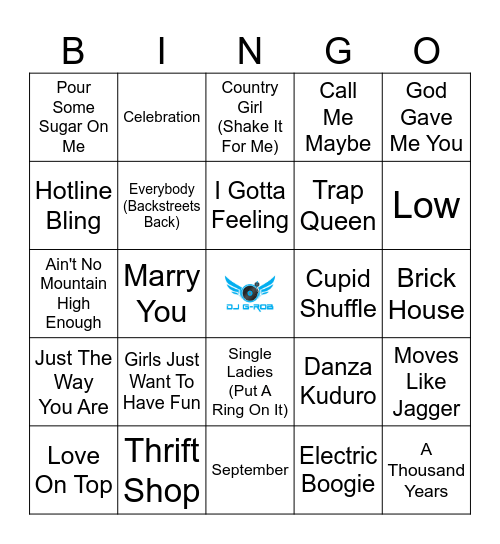 Top 100 Songs Pt. 1 Bingo Card