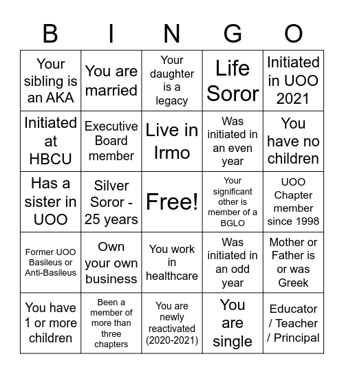 Untitled Bingo Card