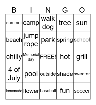 Summer and Spring Bingo Card