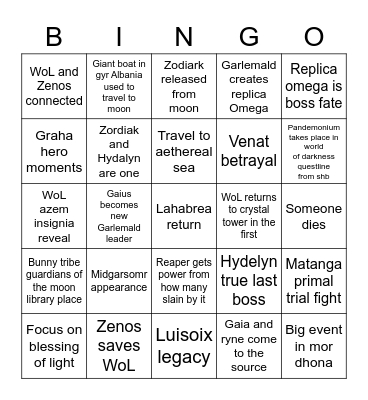 EW Story Predictions Bingo Card