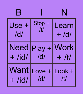 Regular Past Verbs Bingo Card