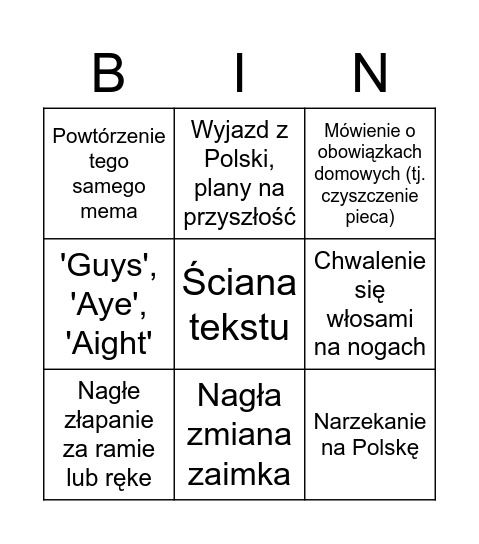Anka Bingo Card