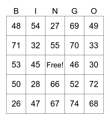 Place Value Bingo Card