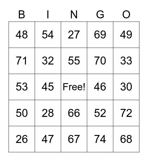Place Value Bingo Card