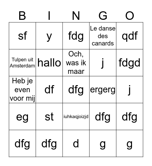 Muziekbingo Card