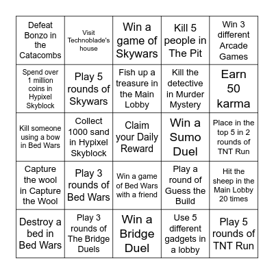 Hypixel Minigames Bingo Card
