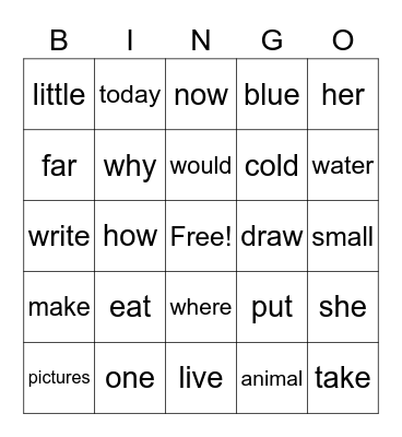 1st -Unit 2 Bingo Card
