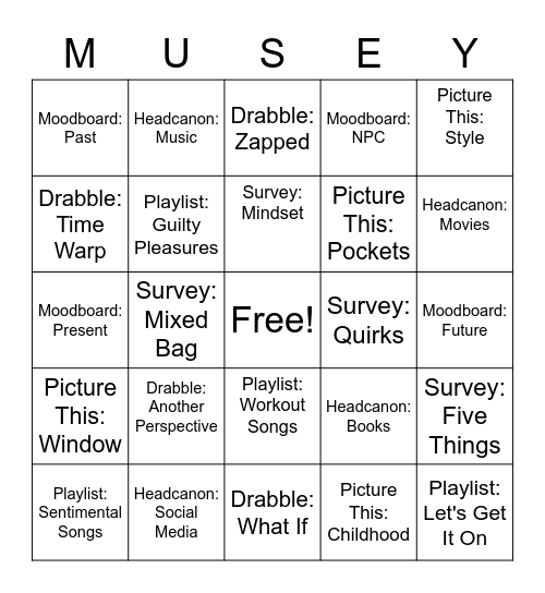 Month of Muse Bingo Card