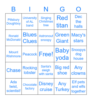 2021 Macy's Thanksgiving Parade Bingo Card