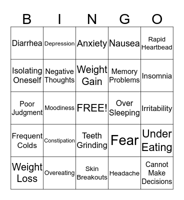 Signs of Depression Bingo Card