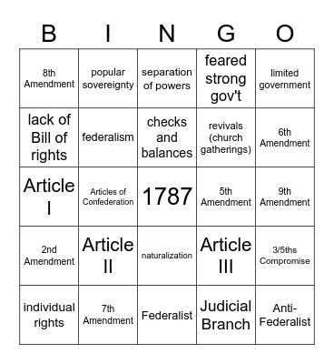 Constitution Era Bingo Card