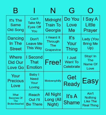 Motown Music Bingo Card