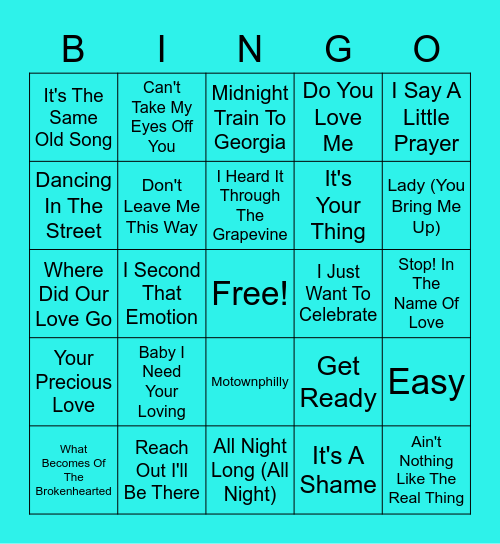 Motown Music Bingo Card