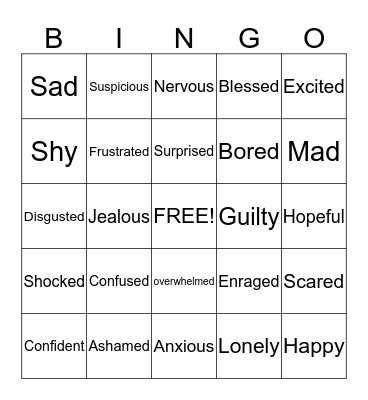 FEELINGS Bingo Card