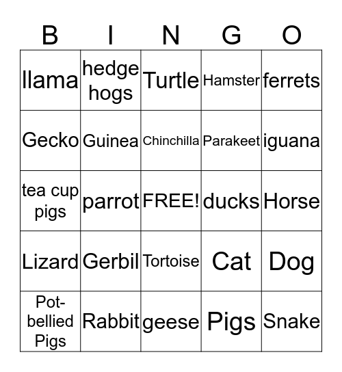 Animals!!! Bingo Card