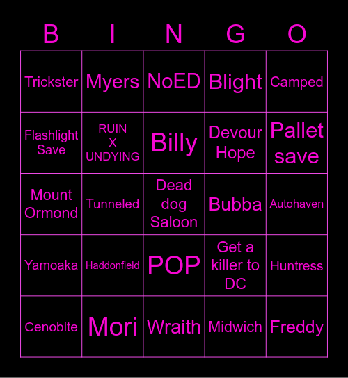 Dead by Delight BINGO Card