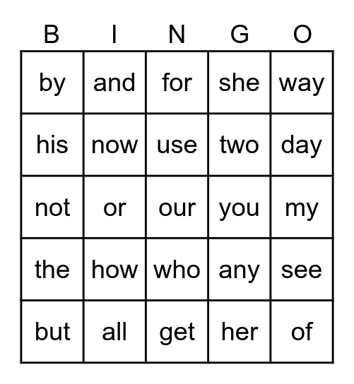 Words  I  Know Bingo Card