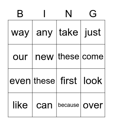 Words I Know Bingo Card