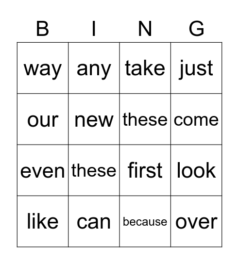 Words I Know Bingo Card
