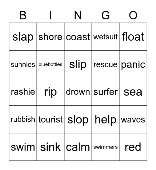 SURF LIFE SAVING BINGO Card