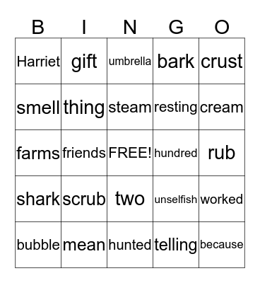 Harriet Tubman Bingo Card
