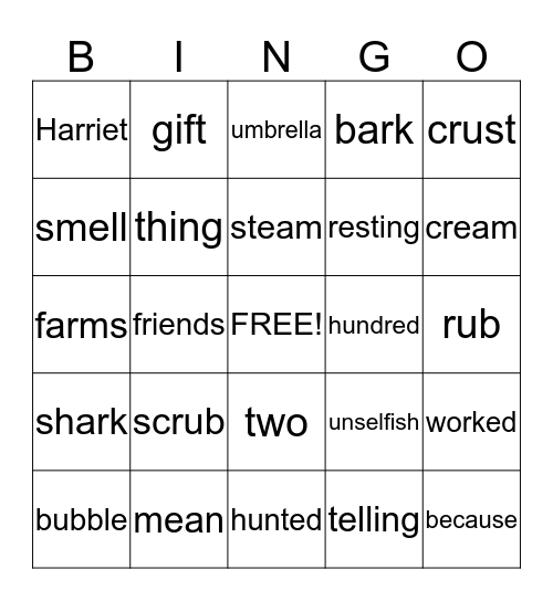 Harriet Tubman Bingo Card